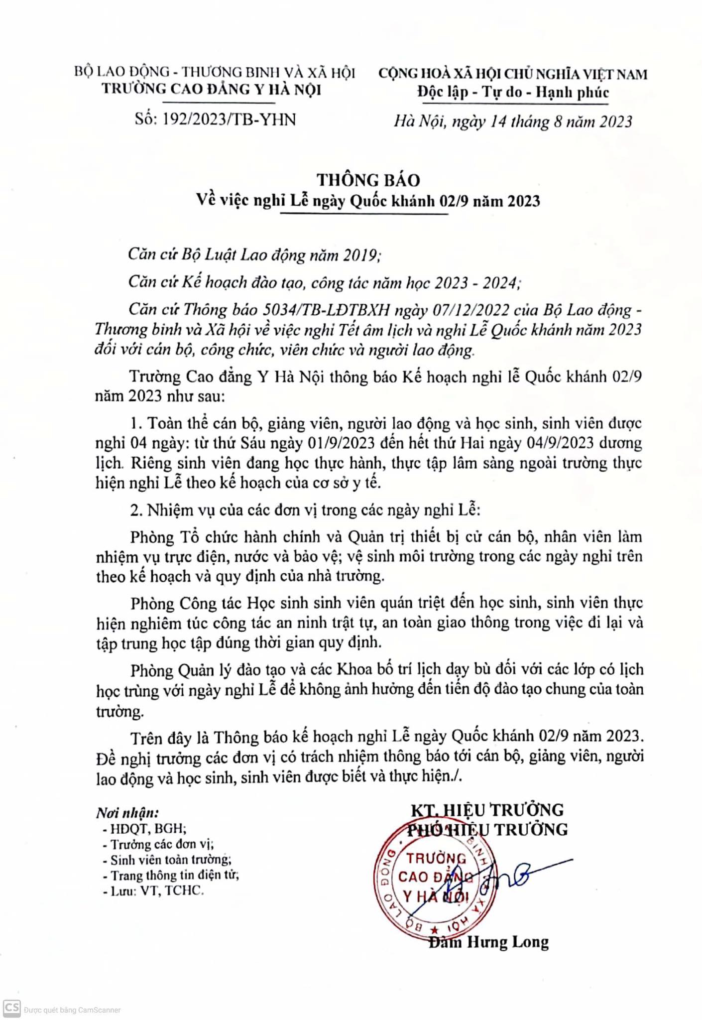 Lịch nghỉ lễ quốc khánh 2/9